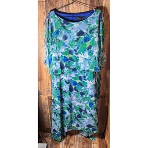 Jessica Howard Womens 20W Blue Green Floral Overlay Midi Dress